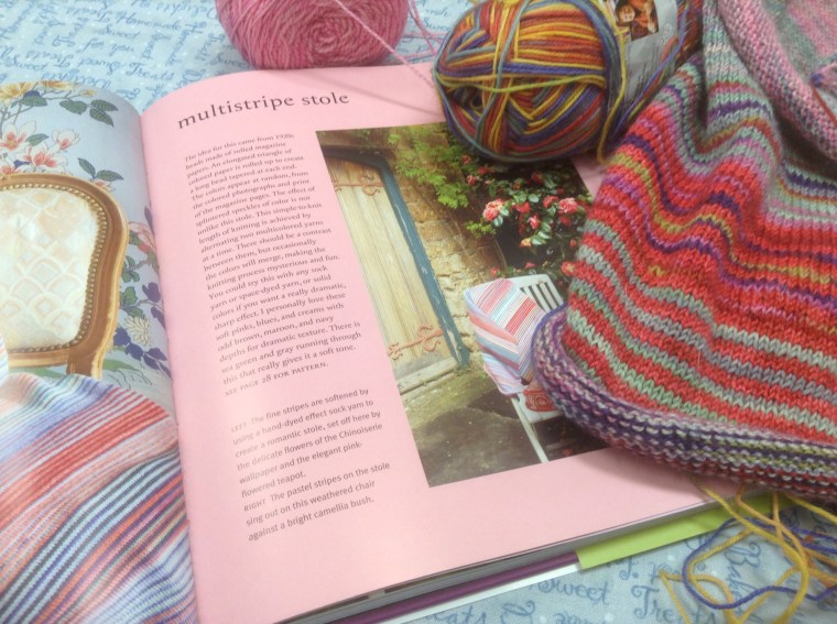 Knitting out of the book "Knitting with the Color Guys" by Kaffe Fasset and Brandon Mably
