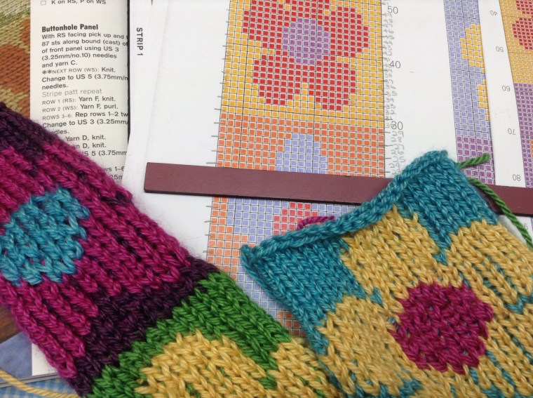 Buzy practicing intarsia knitting when 2 year old little man is sleeping.